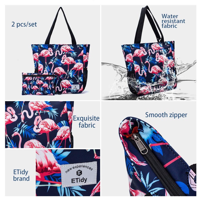 ETidy Large Capacity Foldable Tote Bag With Zipper Water-resistant Sandproof Women Beach Bag Handbag Gym Bag Travel Shopping Bag(Palm Leaves) - Image 4
